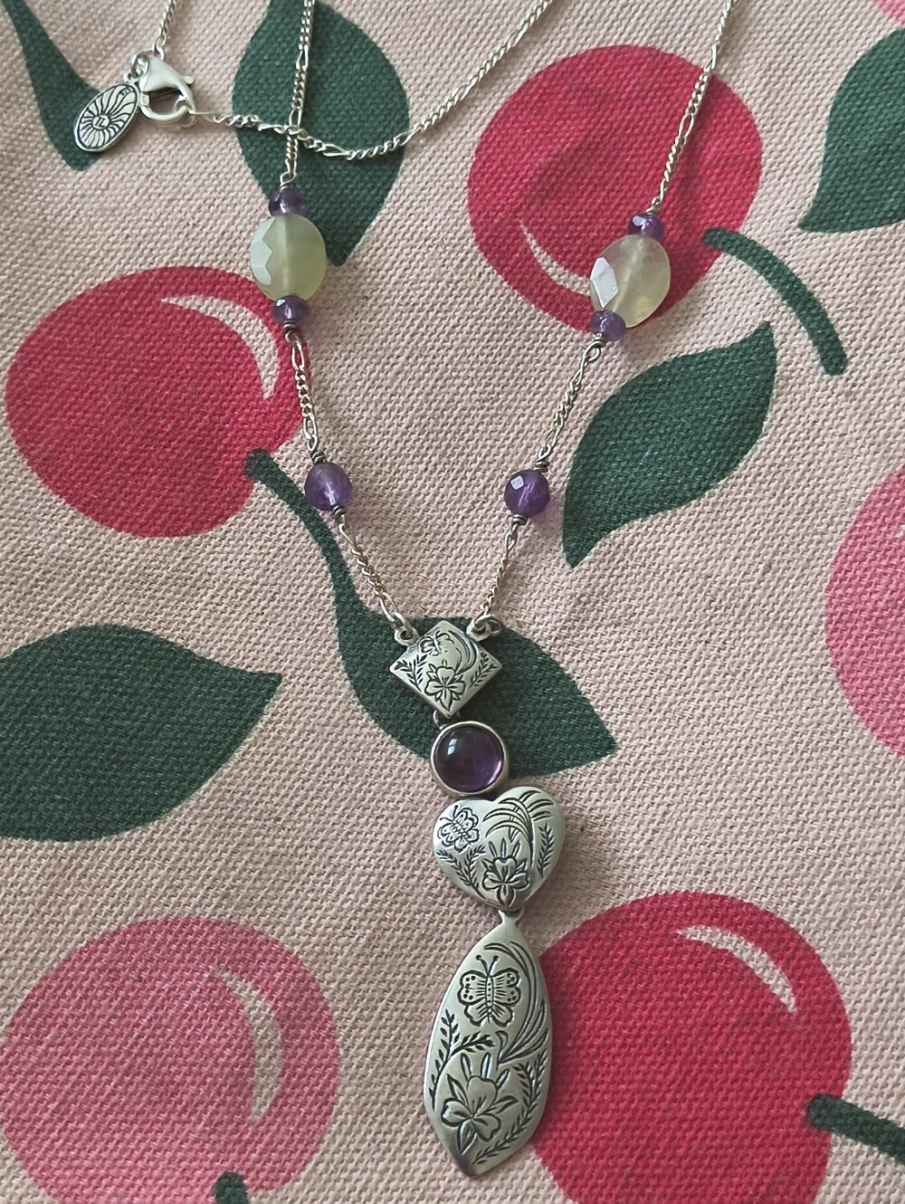 Beautiful Vintage Prodesso Sterling Silver Amethyst Peridot Figaro Necklace